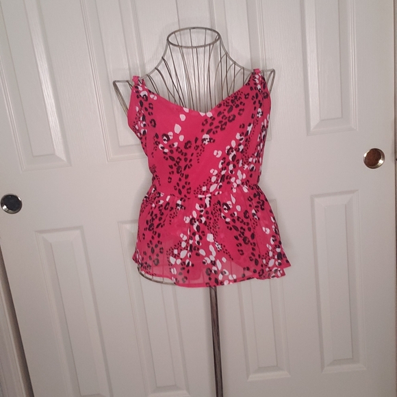 TORRID FUCHSIA PINK LEOPARD CHIFFON PEPLUM TOP sz2 - Picture 6 of 6